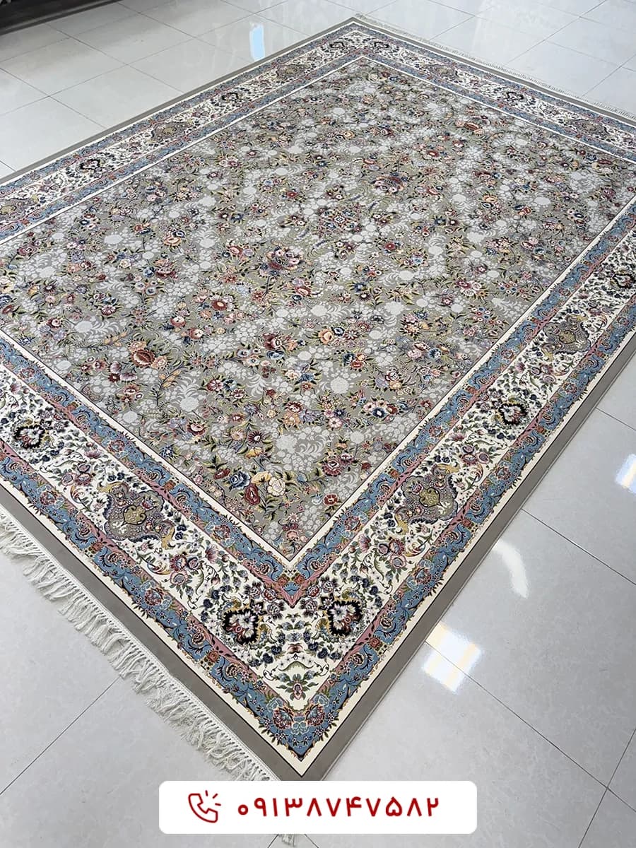 فرش طرح باغ گل 1200 شانه فیلی برجسته