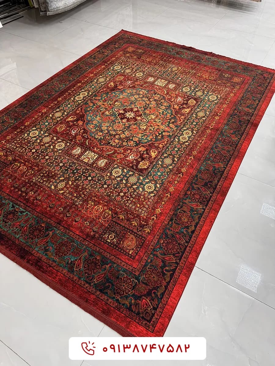 فرش کلکسیون هلنا کد 25NH0010 لاکی معادل 77 رج دستباف — تصویر ۸