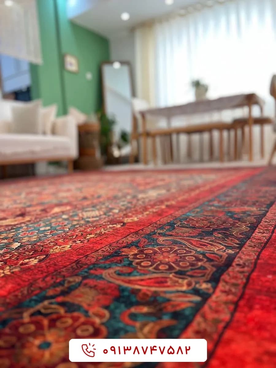 فرش کلکسیون هلنا کد 25NH0010 لاکی معادل 77 رج دستباف — تصویر ۵