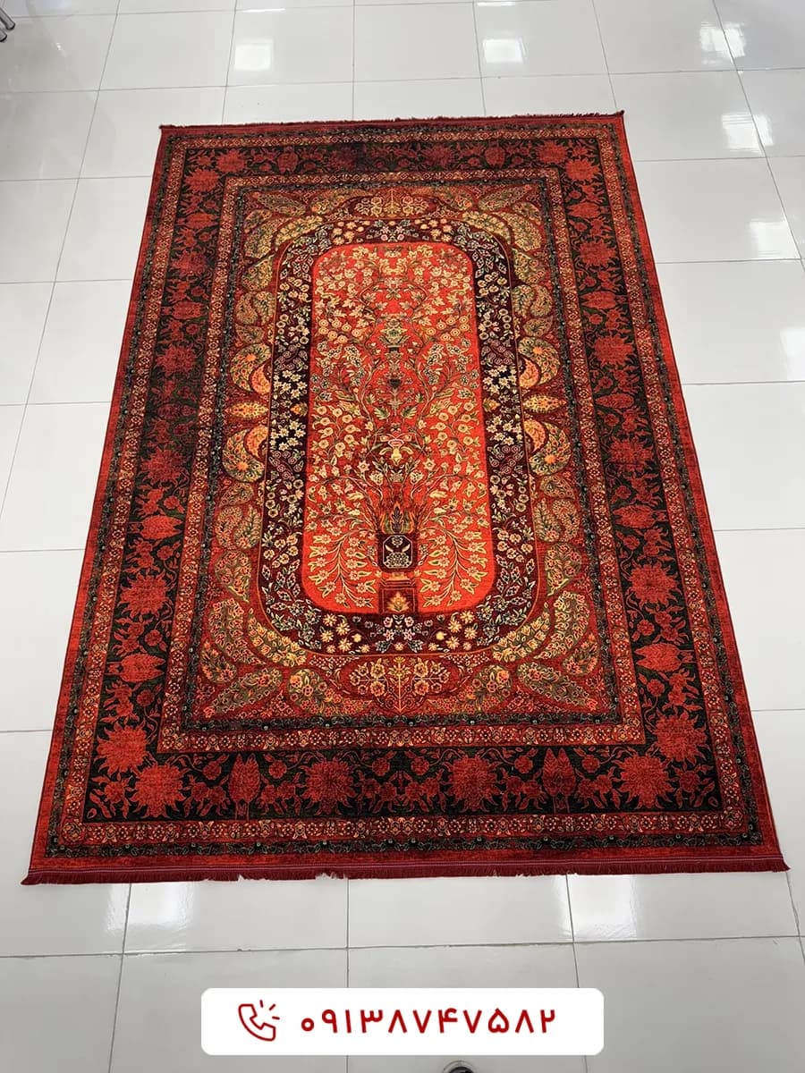 فرش کلکسیون هلنا کد 25NH0060 لاکی معادل 77 رج دستباف — تصویر ۳