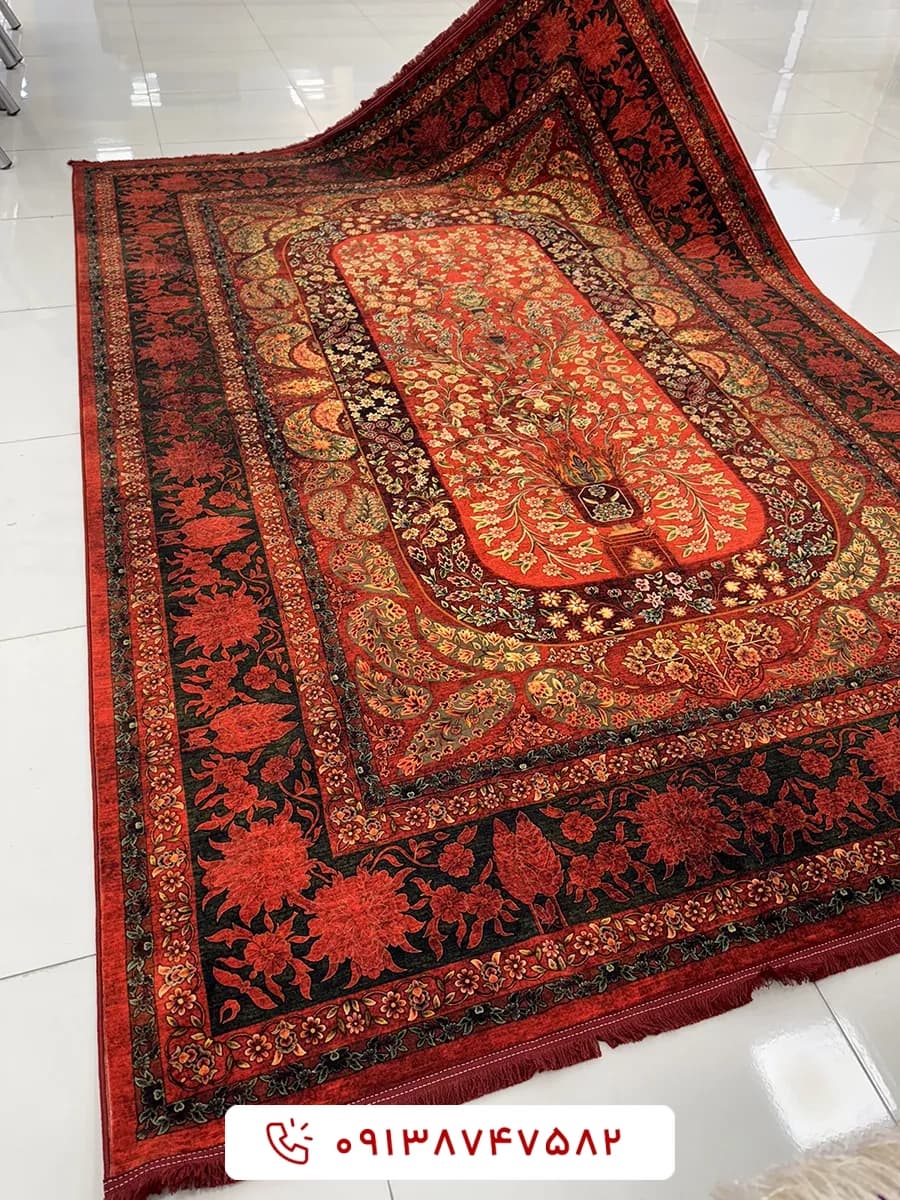 فرش کلکسیون هلنا کد 25NH0060 لاکی معادل 77 رج دستباف — تصویر ۵