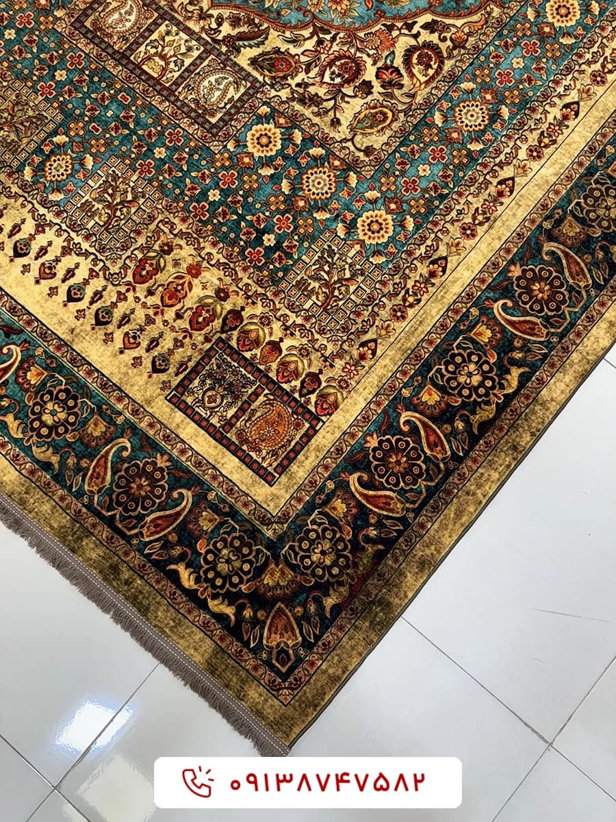 فرش کلکسیون هلنا کد 25NH0010 زیتونی معادل 77 رج دستباف — تصویر ۴
