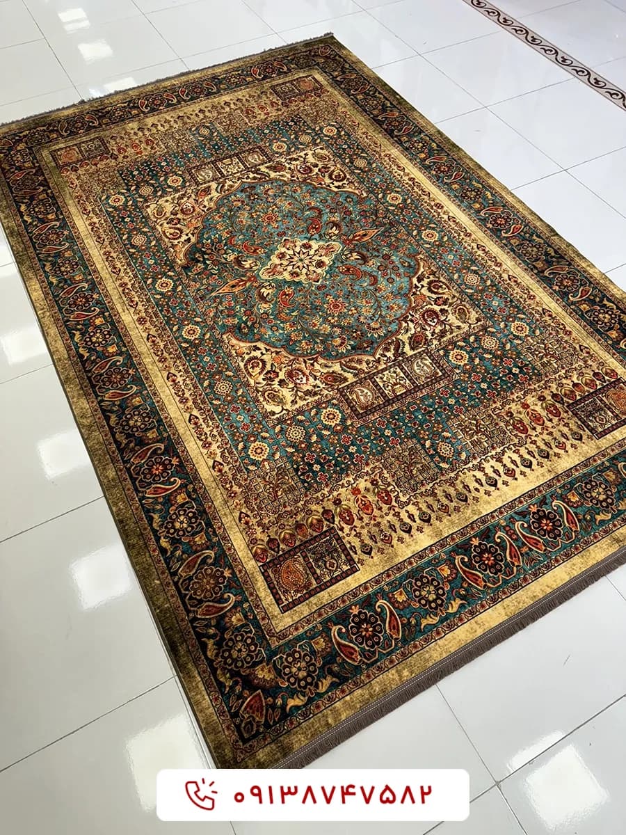 فرش کلکسیون هلنا کد 25NH0010 زیتونی معادل 77 رج دستباف