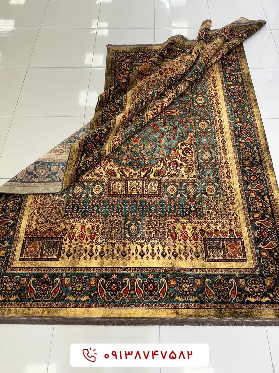فرش کلکسیون هلنا کد 25NH0010 زیتونی معادل 77 رج دستباف — تصویر ۳