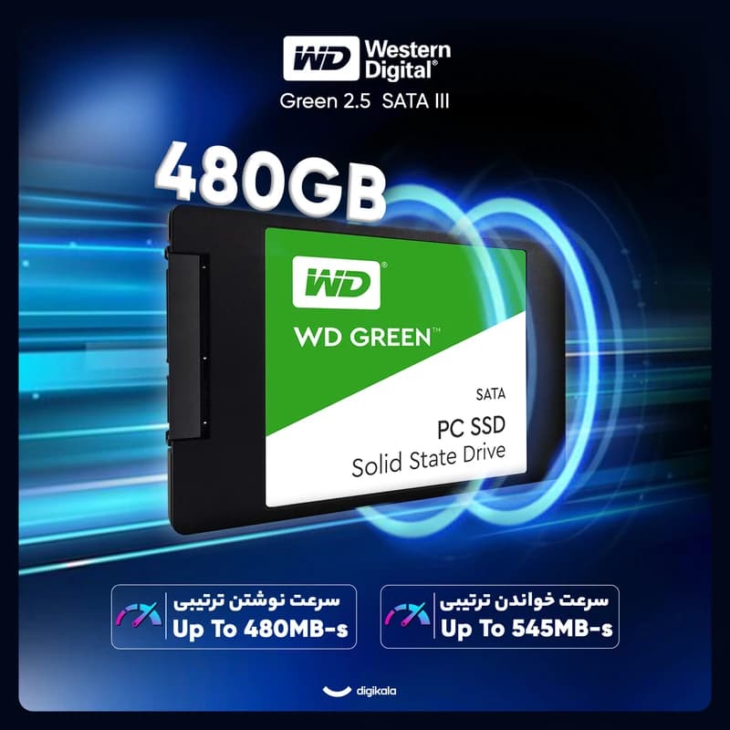 حافظه SSD اینترنال وسترن دیجیتال مدل Green ظرفیت 480 گیگابایت — تصویر ۲