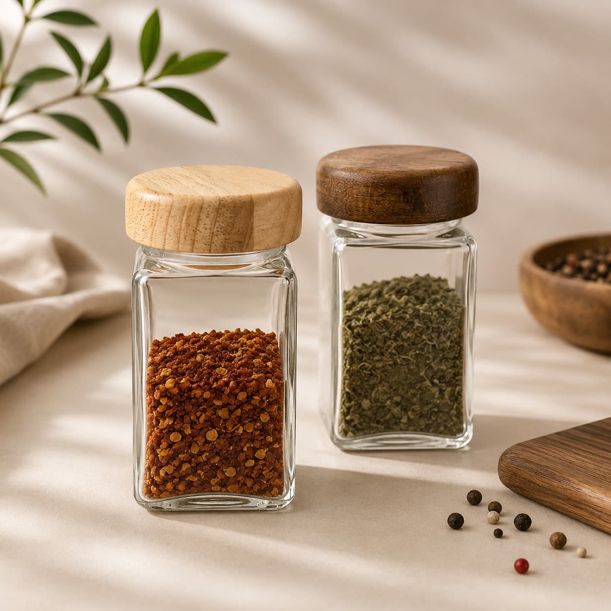 ادویه پاش شیشه ای درب چوبی اکاسیا و رابر — تصویر ۵