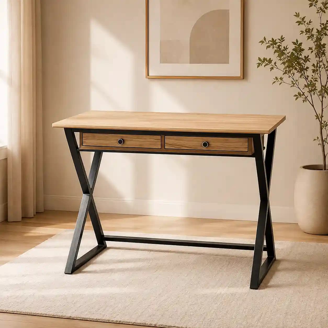 میز تحریر کشودار Z008 فلزی MDF | میز مطالعه