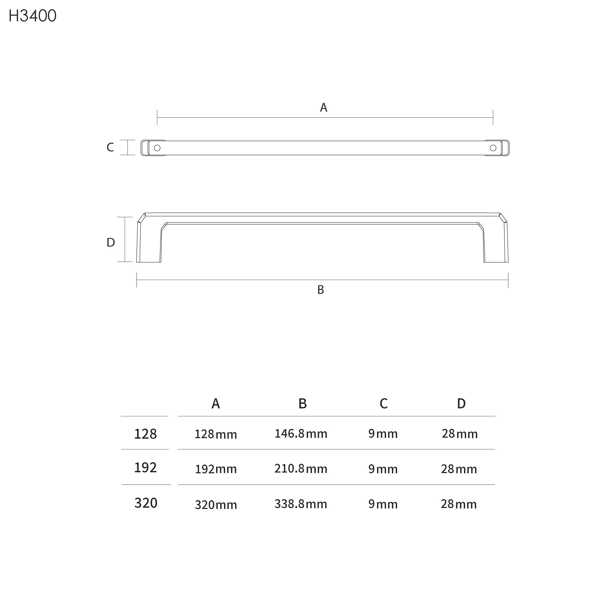 دستگیره کابینت اچ تی ان (HTN) H3400 — تصویر ۲