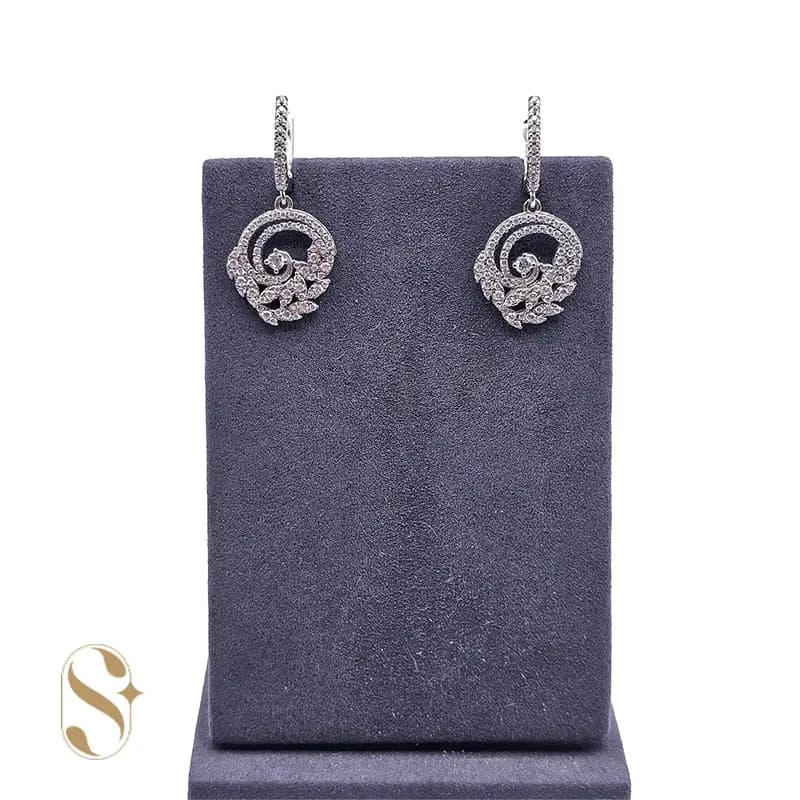 گوشواره نقره زنانه آویزی جواهری کد SilverSet-G0018