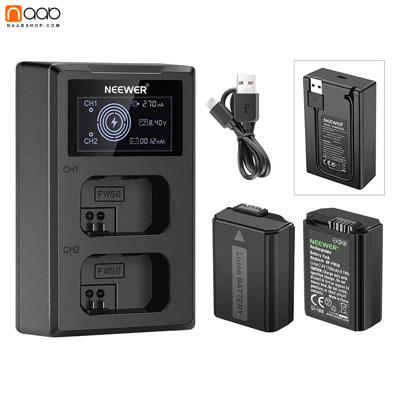 پکیج شارژر و باتری دوربین نیور Neewer NP-FW50 LCD Dual Charger