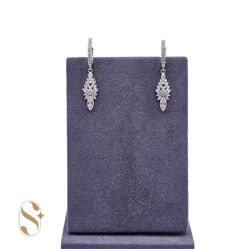 گوشواره نقره زنانه آویزی جواهری کد SilverSet-G0011