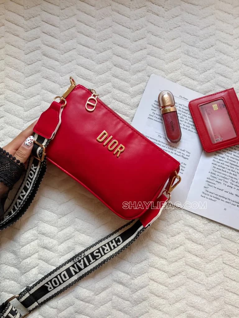 کیف دوشی زنانه مدل دیور قرمز — تصویر ۴