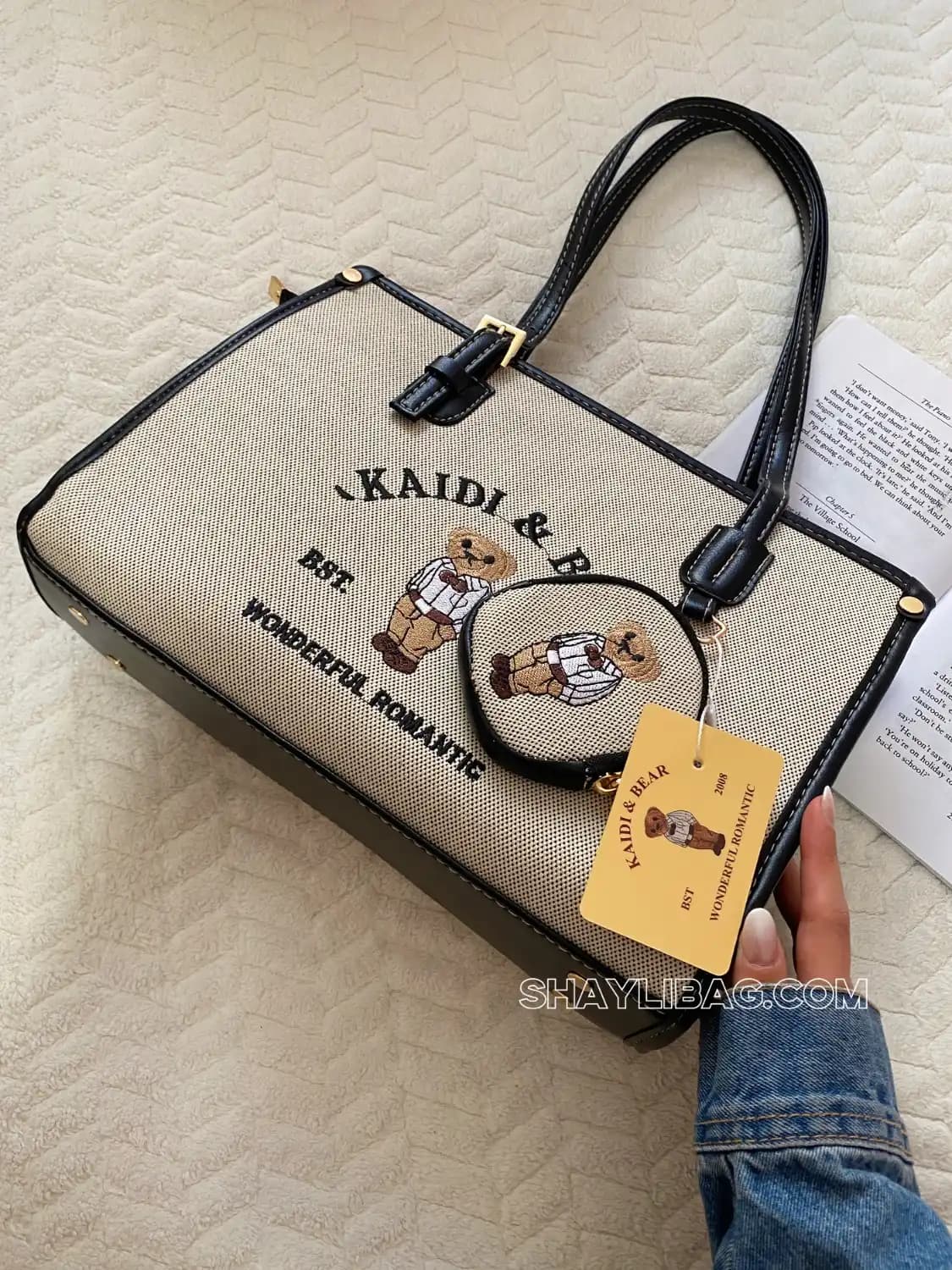 کیف بزرگ دوشی زنانه مدل تدی مشکی — تصویر ۵