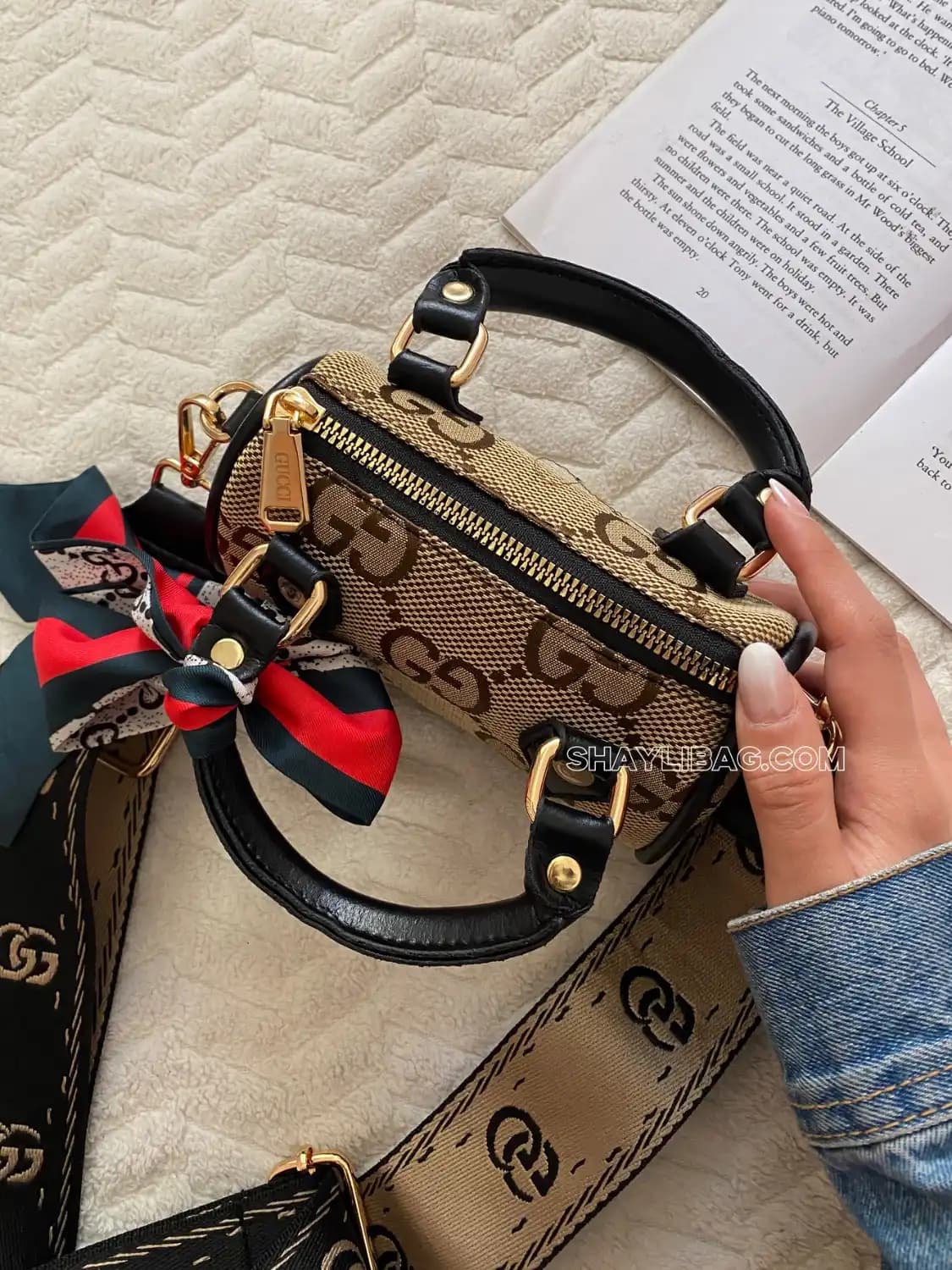 مینی بگ دستی و دوشی زنانه مدل گوچی پارچه ای — تصویر ۲