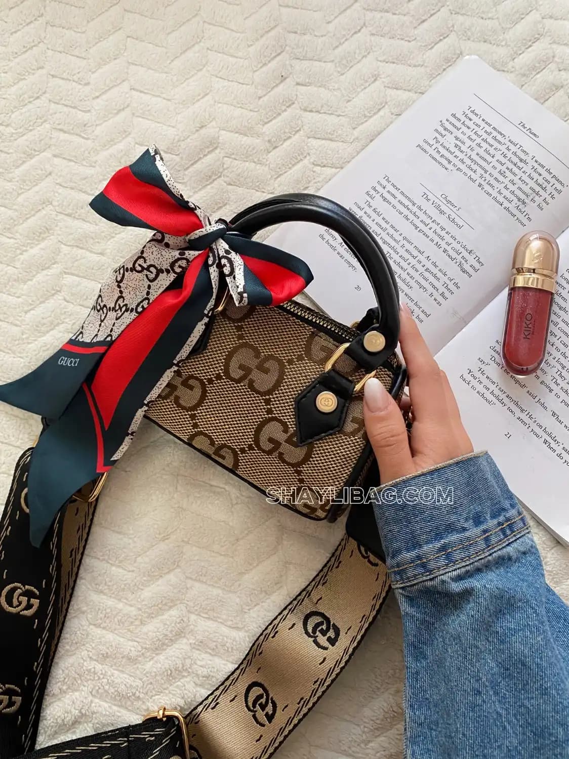 مینی بگ دستی و دوشی زنانه مدل گوچی پارچه ای
