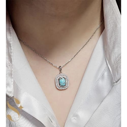 پلاک نقره زنانه مدل فیروزه SilverSet-P004