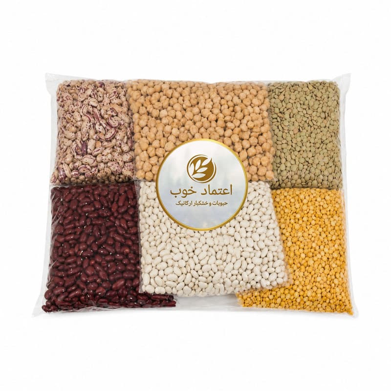 عدس و لوبیا چیتی و قرمز و سفید و لپه و نخود اعتماد خوب – 500 گرم بسته 6 عددی