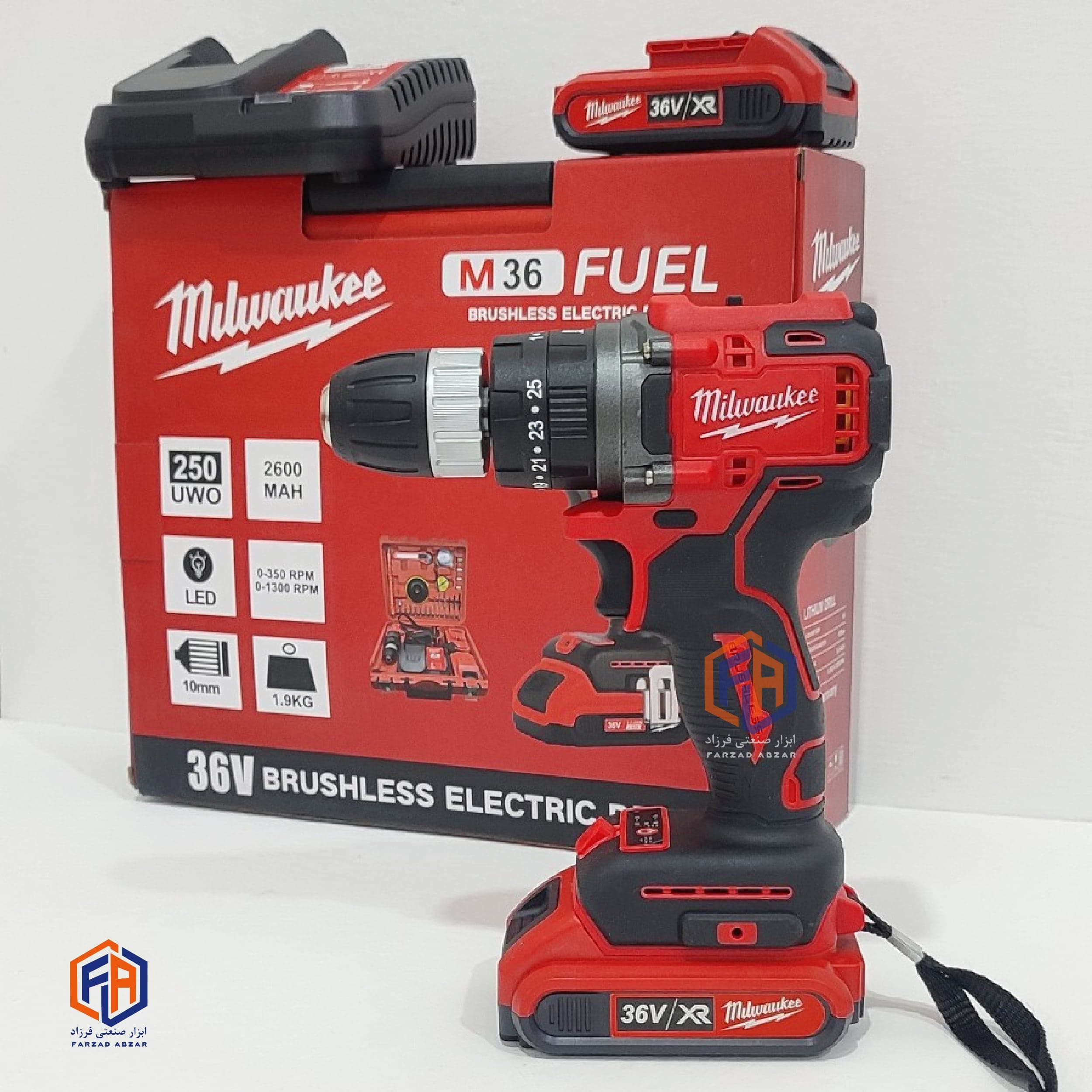 دریل شارژی 36 ولت میلواکی مدل سه نظام فلزی با پک کامل موتور براشلس مدل Milwaukee 36V Brushless