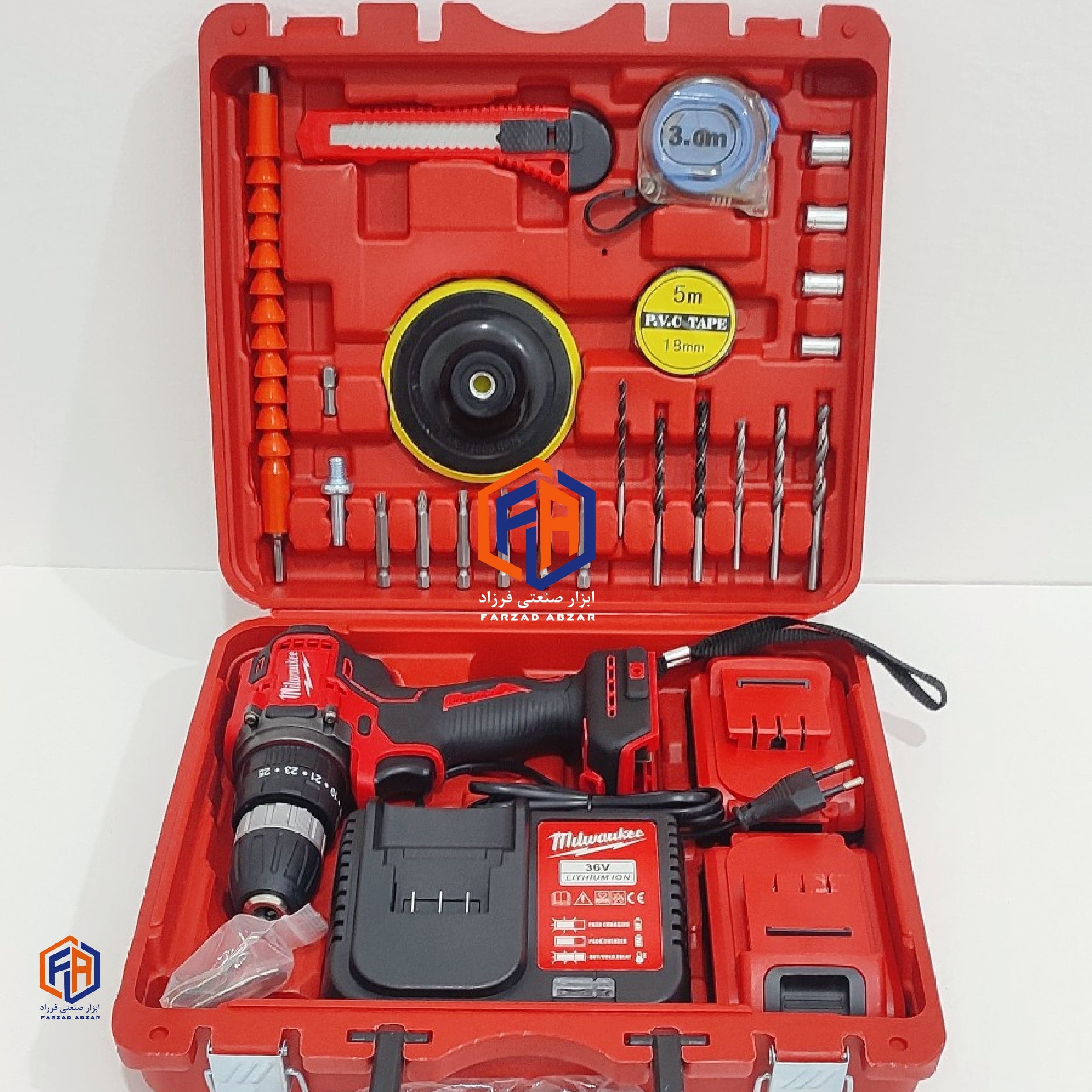 دریل شارژی 36 ولت میلواکی مدل سه نظام فلزی با پک کامل موتور براشلس مدل Milwaukee 36V Brushless — تصویر ۳