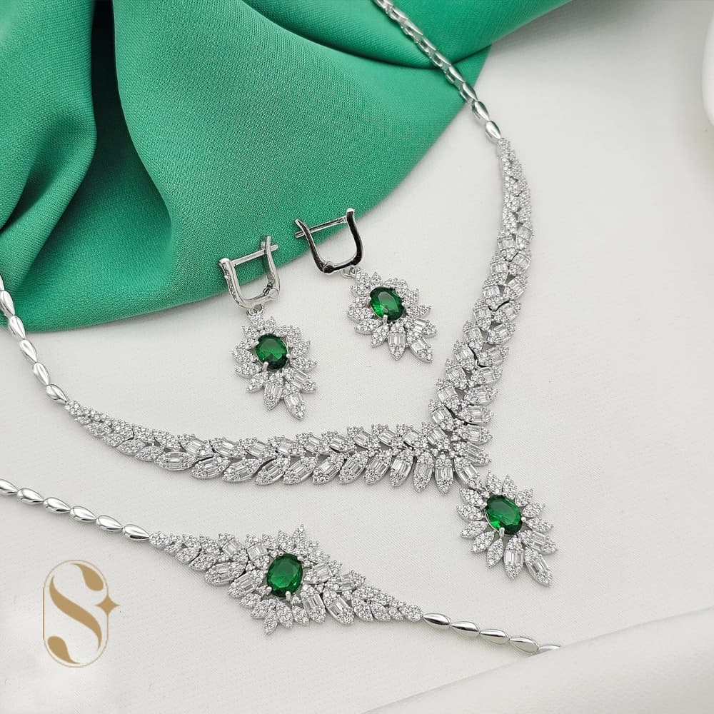 سرویس نقره زنانه مدل جواهری نگین دار کد SilverSet-S622 — تصویر ۳