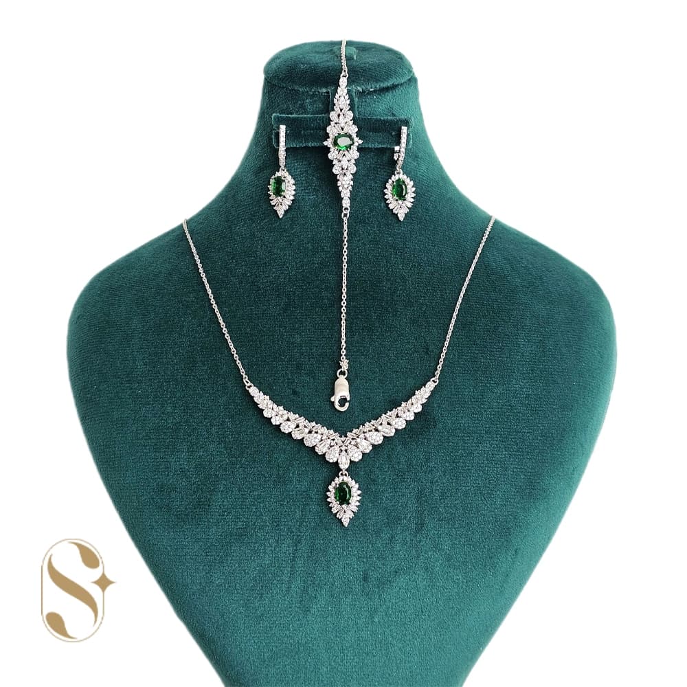 سرویس نقره زنانه مدل زمرد جواهری کد SilverSet-S626