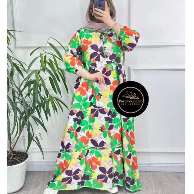 پیراهن ساحلی نخی طرح فلور خارجی/کد2891 — تصویر ۵