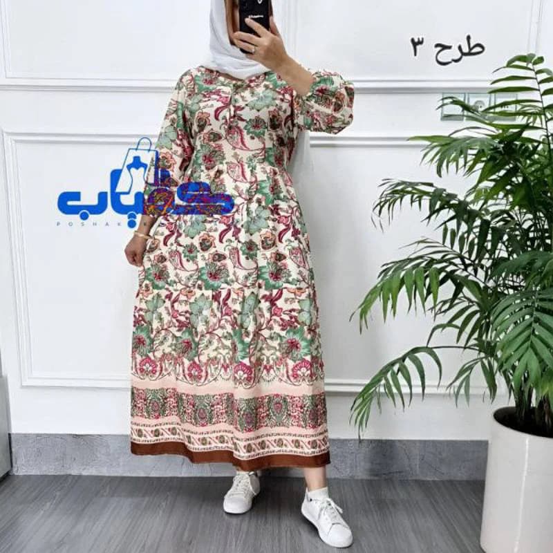 پیراهن ساحلی کرپ الیزه گرم بالا حاشیه دار/کد2888