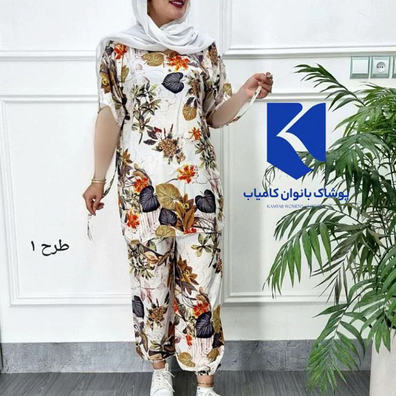 ست راحتی بلوزشلوار نخی خارجی قواره دار/کد2786 — تصویر ۲
