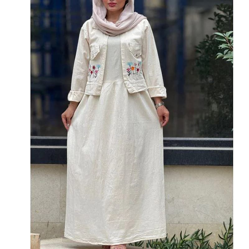 ست ساحلی کت سارافن الیاف طبیعی گلدوزی شده/کد2858