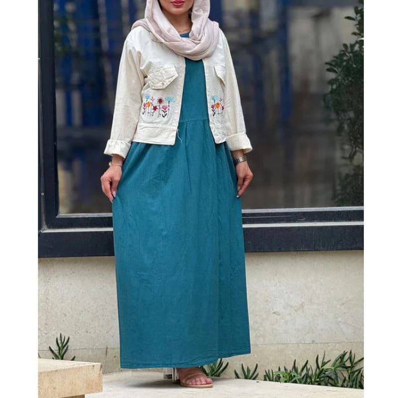 ست ساحلی کت سارافن الیاف طبیعی گلدوزی شده/کد2858 — تصویر ۴