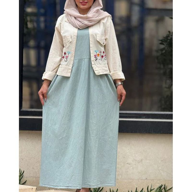 ست ساحلی کت سارافن الیاف طبیعی گلدوزی شده/کد2858 — تصویر ۳