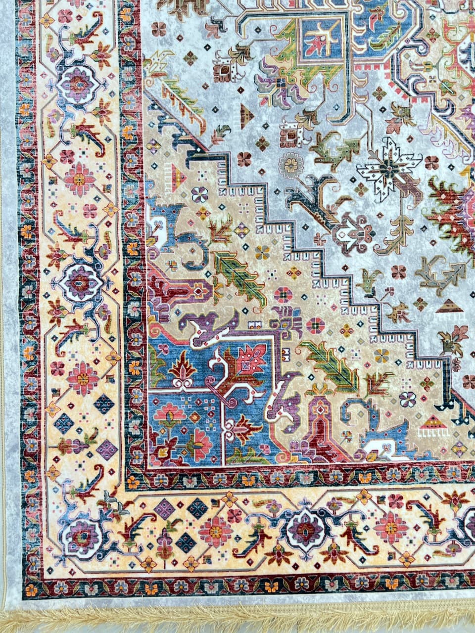 فرش 1240 شانه طرح دستباف کد T1095 کرم طوسی — تصویر ۵