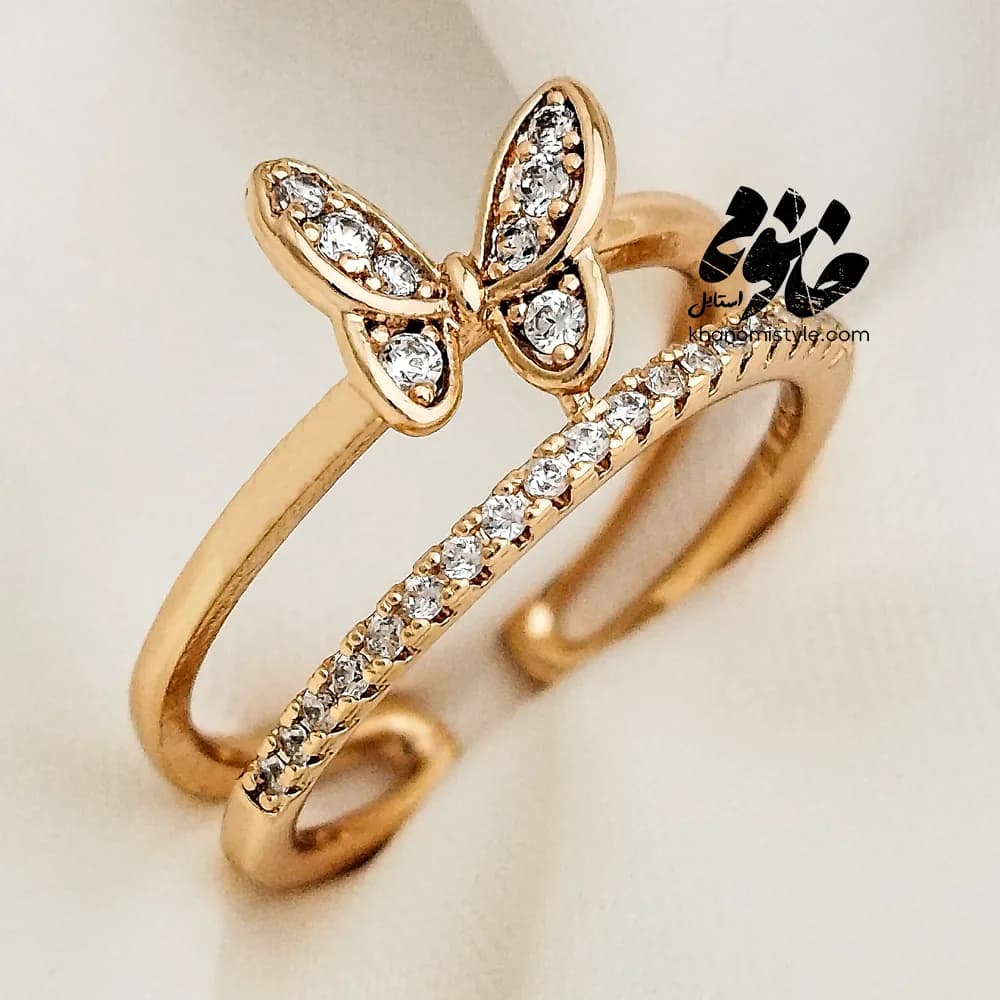 انگشتر ژوپینگ طرح پروانه نگین‌دار R1002