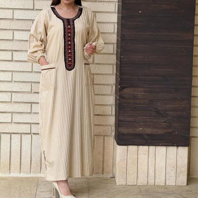 پیراهن ساحلی کفتان یقه سنتی لینن هندی/کد2788 (تخفیف ویژه یلدا) — تصویر ۲