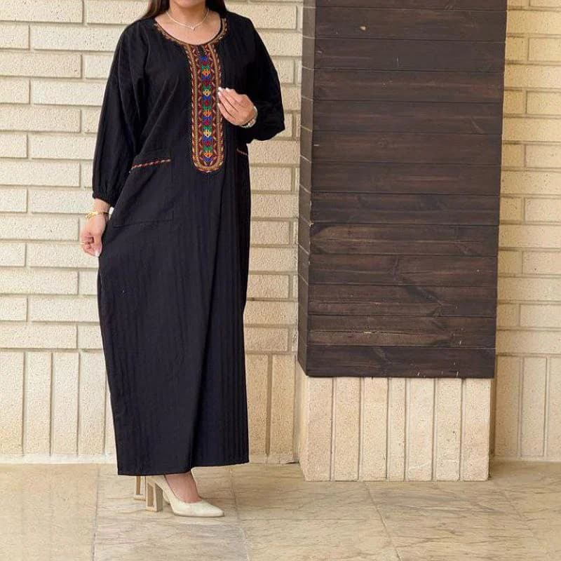 پیراهن ساحلی کفتان یقه سنتی لینن هندی/کد2788 (تخفیف ویژه یلدا) — تصویر ۳