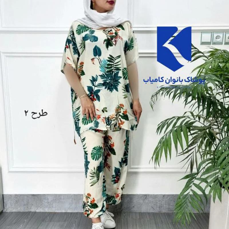 ست راحتی تونیک شلوار نخی گلدار خارجی قواره دار/کد2786