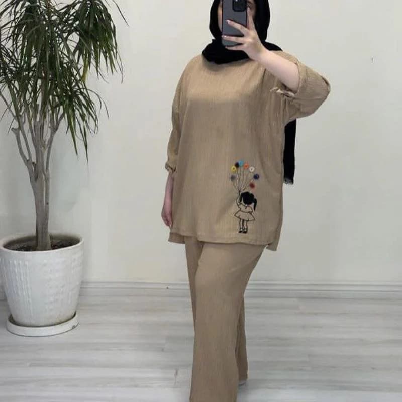 ست راحتی بلوزشلوار کراش طرح بادکنکی/2760 — تصویر ۲