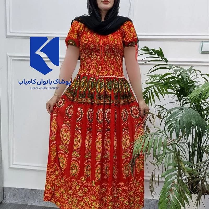 پیراهن ساحلی کریشه طرح اشکی هندی کد2742 — تصویر ۳