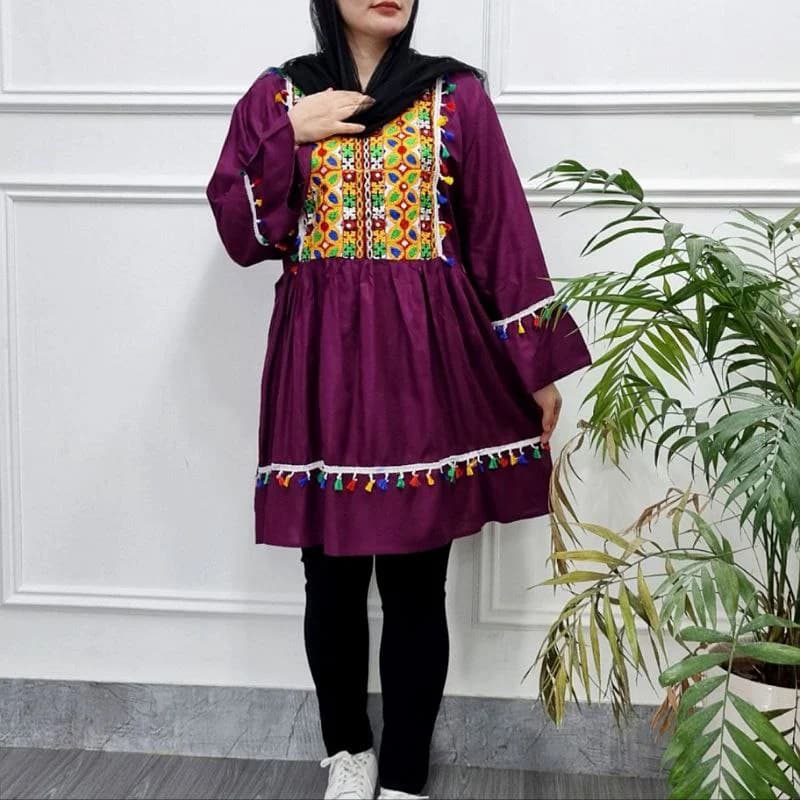 تونیک نخی منگوله دار گلدوزی هندی/کد2722