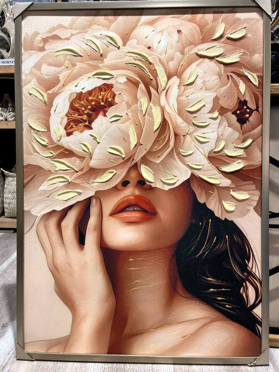 تابلو تکسچر طرح دختر و گل | تابلو دکوراتیو مدرن — تصویر ۲