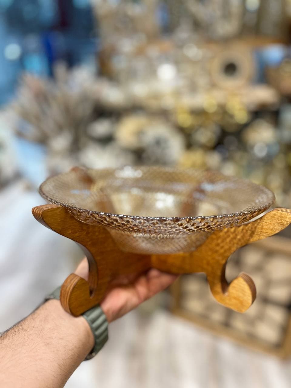آجیل خوری بلور با پایه چوبی — تصویر ۲