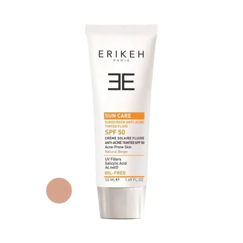 کرم ضد آفتاب رنگی اریکه SPF50 مدل آنتی آکنه مناسب پوست های آکنه‌ای حجم 50 میلی لیتر