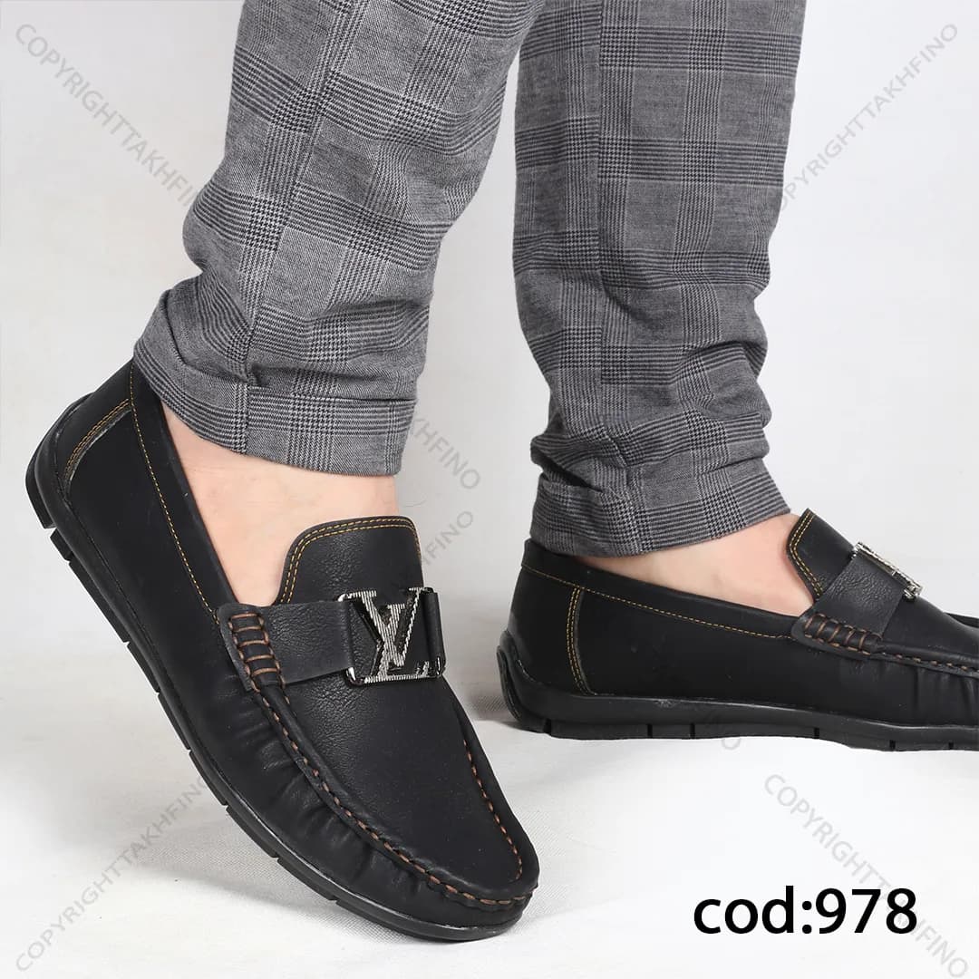 کالج مردانه چرم تمام مشکی سگک LV(کد 978) — تصویر ۳