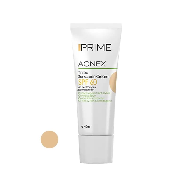 کرم ضد آفتاب رنگی پریم مدل Acnex SPF 60 بژ روشن حجم 40 میلی لیتر