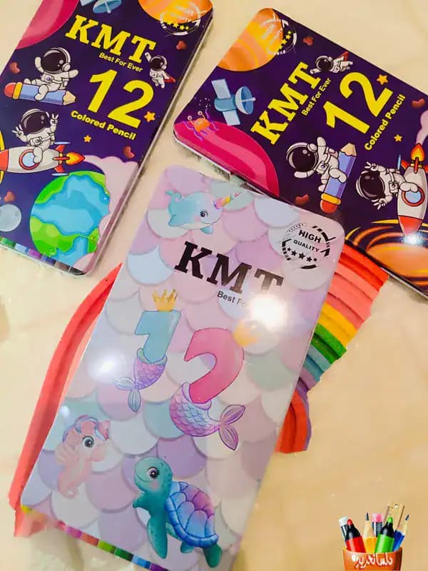 مداد رنگی 12 رنگ جعبه فلزی برند KMT