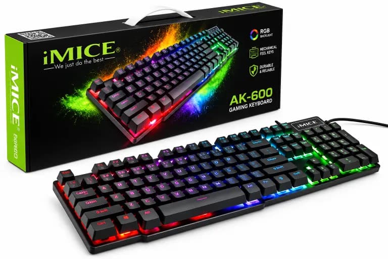 کیبورد گیمینگ iMICE مدل AK-600 | نورپردازی RGB و طراحی ضدآب — تصویر ۲