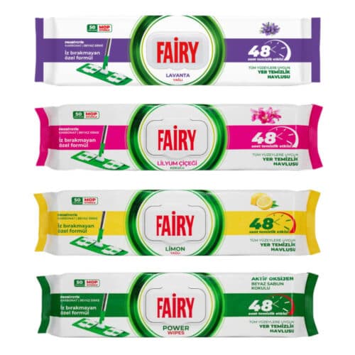 دستمال مرطوب مخصوص طی و زمین‌شوی فیری Fairy بسته 50 عددی