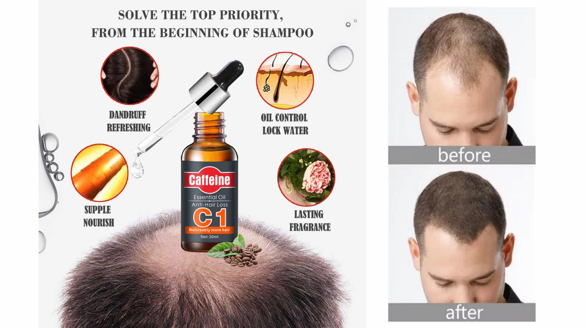 سرم ضد ریزش مو و تقویت کننده مدل C1 کافئین caffeine — تصویر ۵