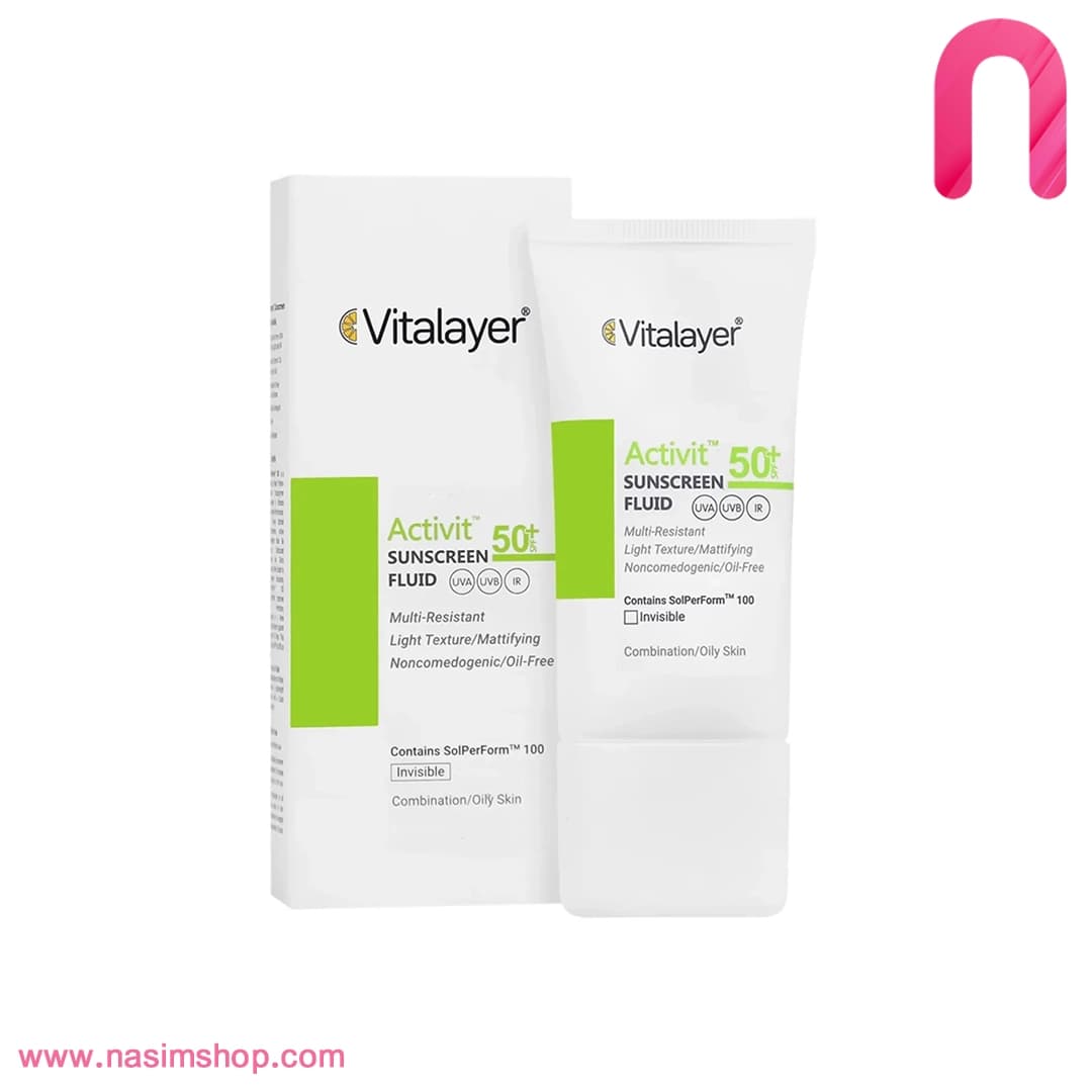 فلوئید ضدآفتاب SPF50 بی رنگ پوست چرب و مختلط ویتالیر