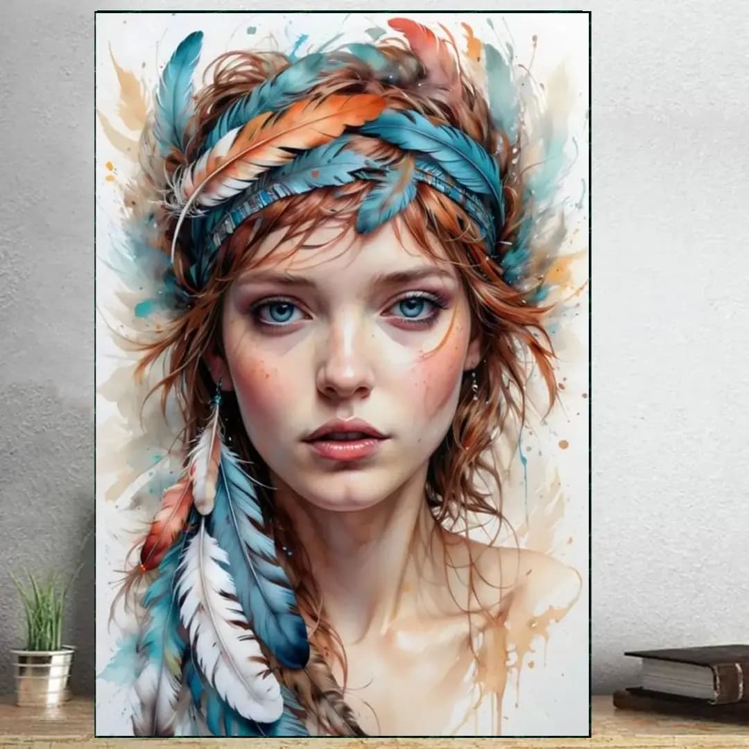 کیت نقاشی الماسی دختری با تاج پر